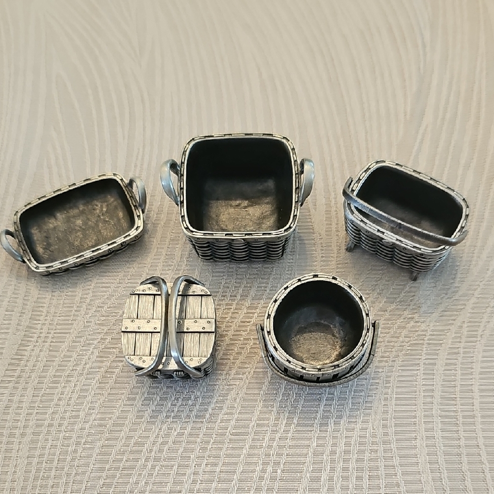 2000 5-Piece Longaberger Pewter Miniature Basket Set
